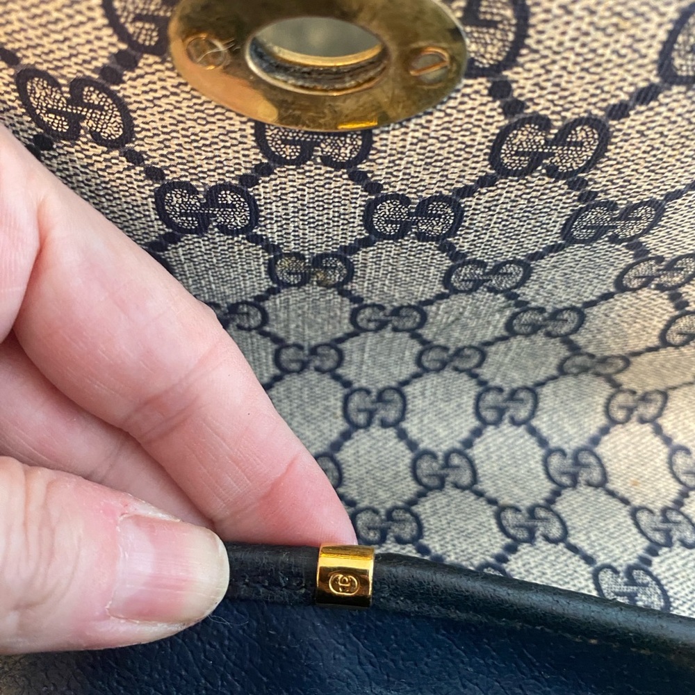 Vintage Gucci Saddlebag-style handbag, Navy & Beige - Picture 11 of 13